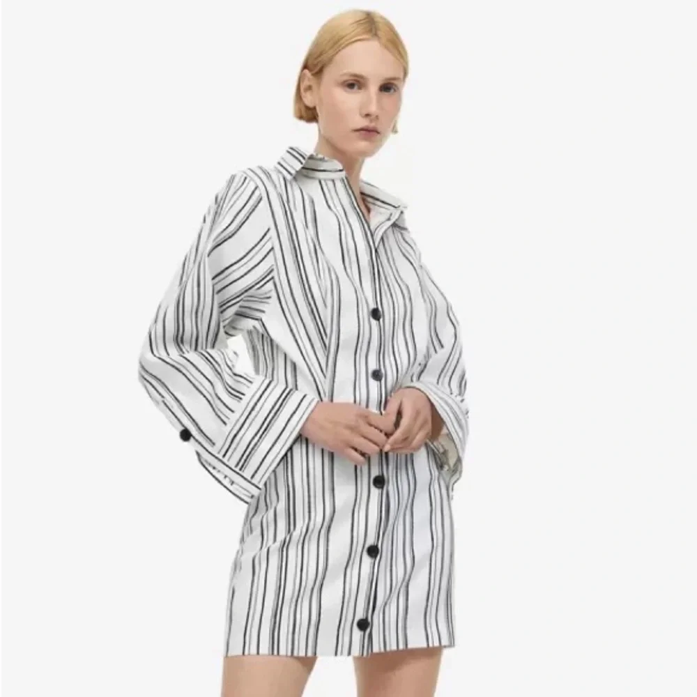 NWT H&M Linen-Blend Shirt Dress Striped